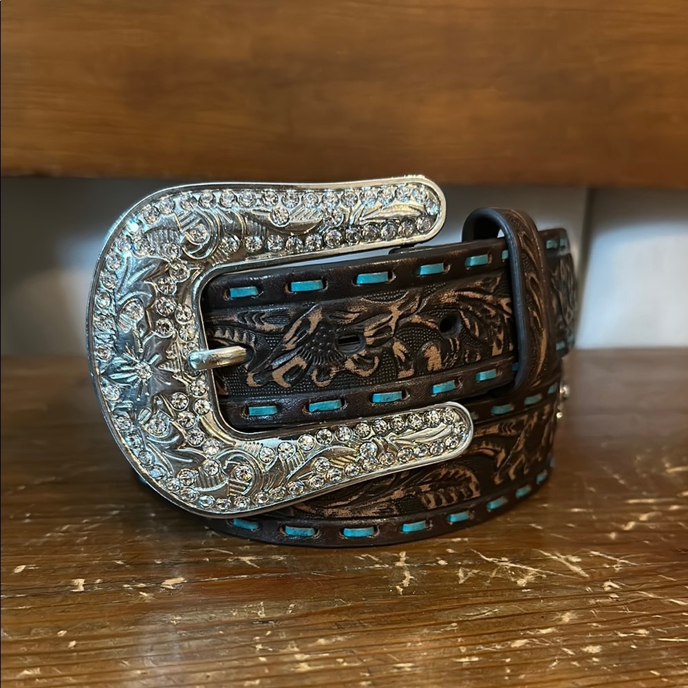 Brown Leather Belt with Silver Buckle